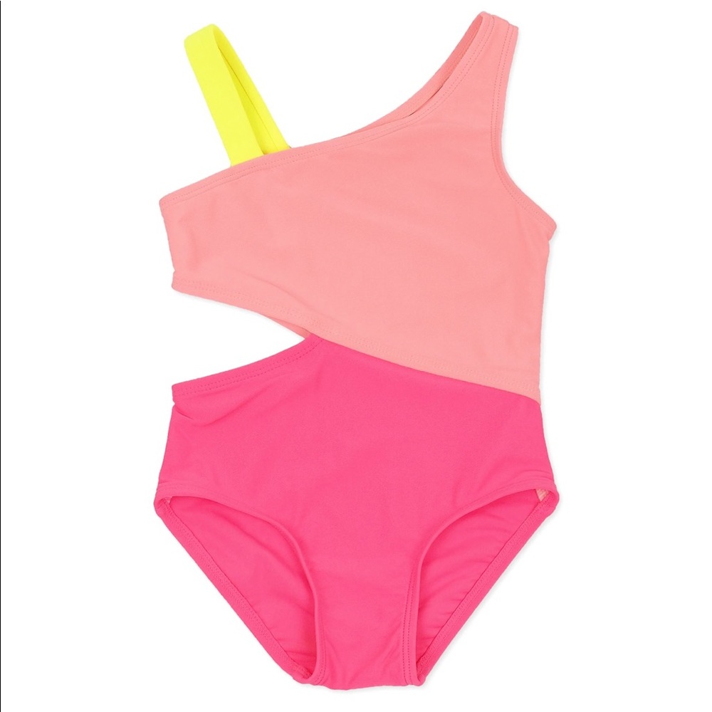 Color-block Cutout One-piece - 6 / coral